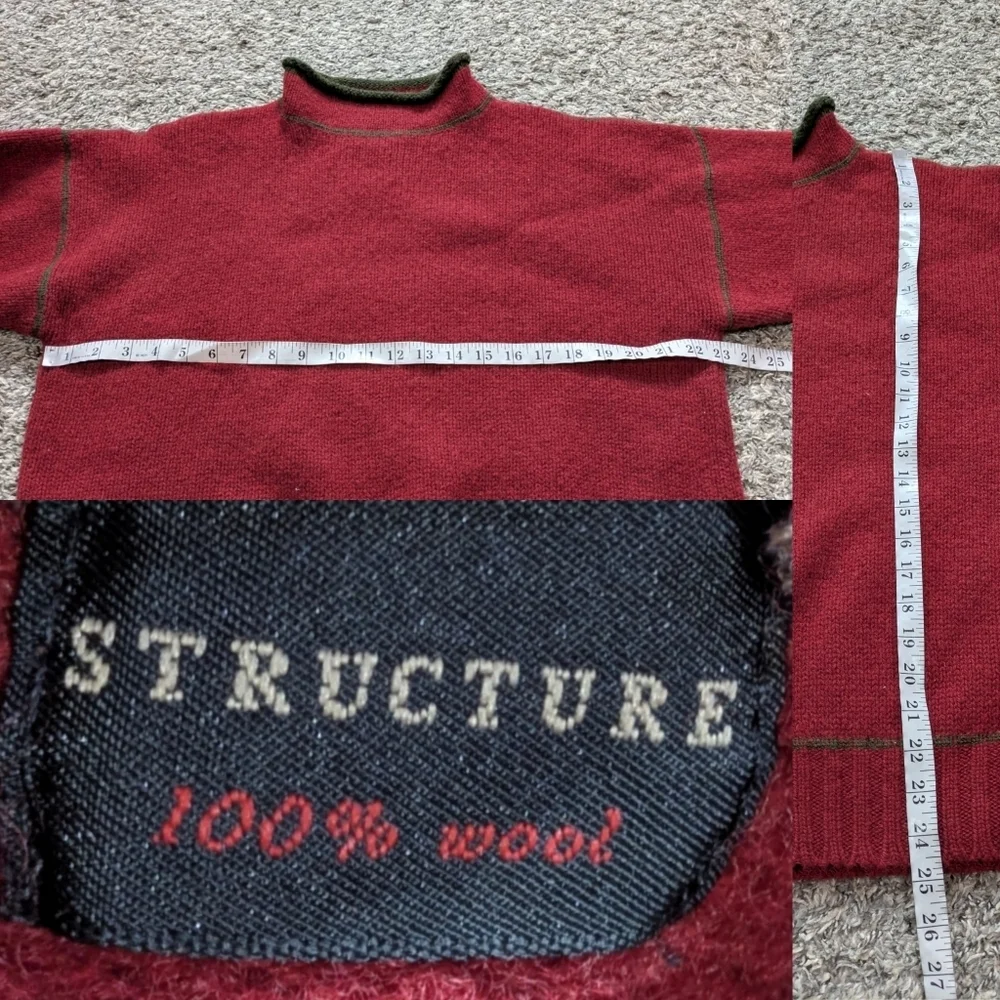 Structure Red Green High Neck Wool Sweater L
